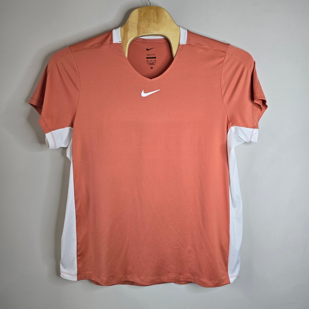 Nike Dri-FIT Slim Fit Mens XXL Orange White Colorblock V-Neck Training Shirt